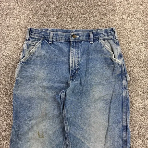Vintage Carhartt Carpenter Jeans Mens 36x32 Light Wash Denim Distressed Straight - Picture 2 of 7